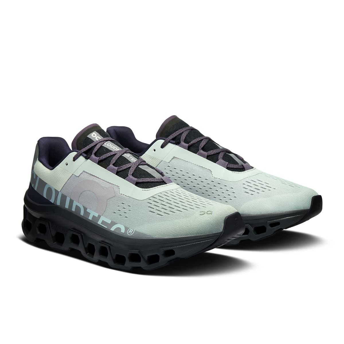 45-degree view of the On Cloudmonster Glacier-Black men’s running shoe 