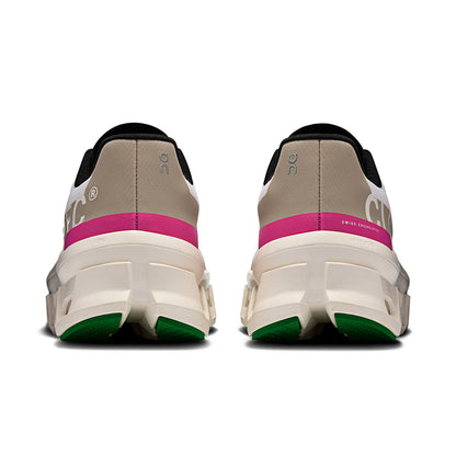 Back view of the On Cloudmonster Silver-Ivory women’s running shoe 