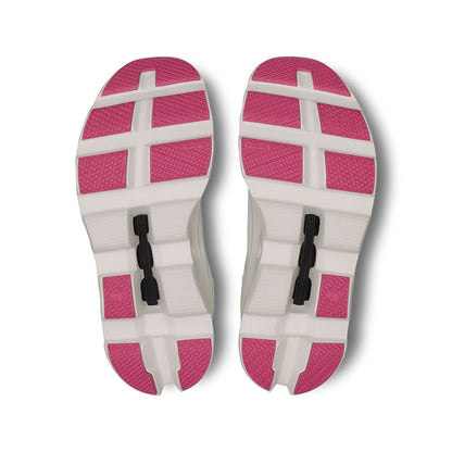 Soles of the On Cloudmonster White Lima women's running shoes 