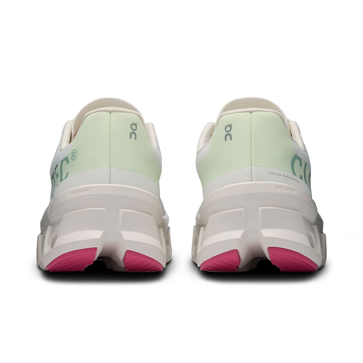 Back view of the On Cloudmonster White Lima women's running shoe 