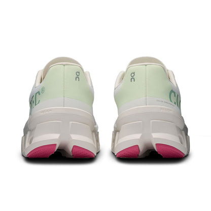 Back view of the On Cloudmonster White Lima women's running shoe 