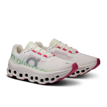 45-degree view of the On Cloudmonster White Lima women's running shoe 