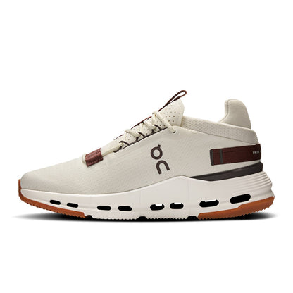 Left side view of the On Cloudnova 2 Ice-Mulberry women’s running shoe 