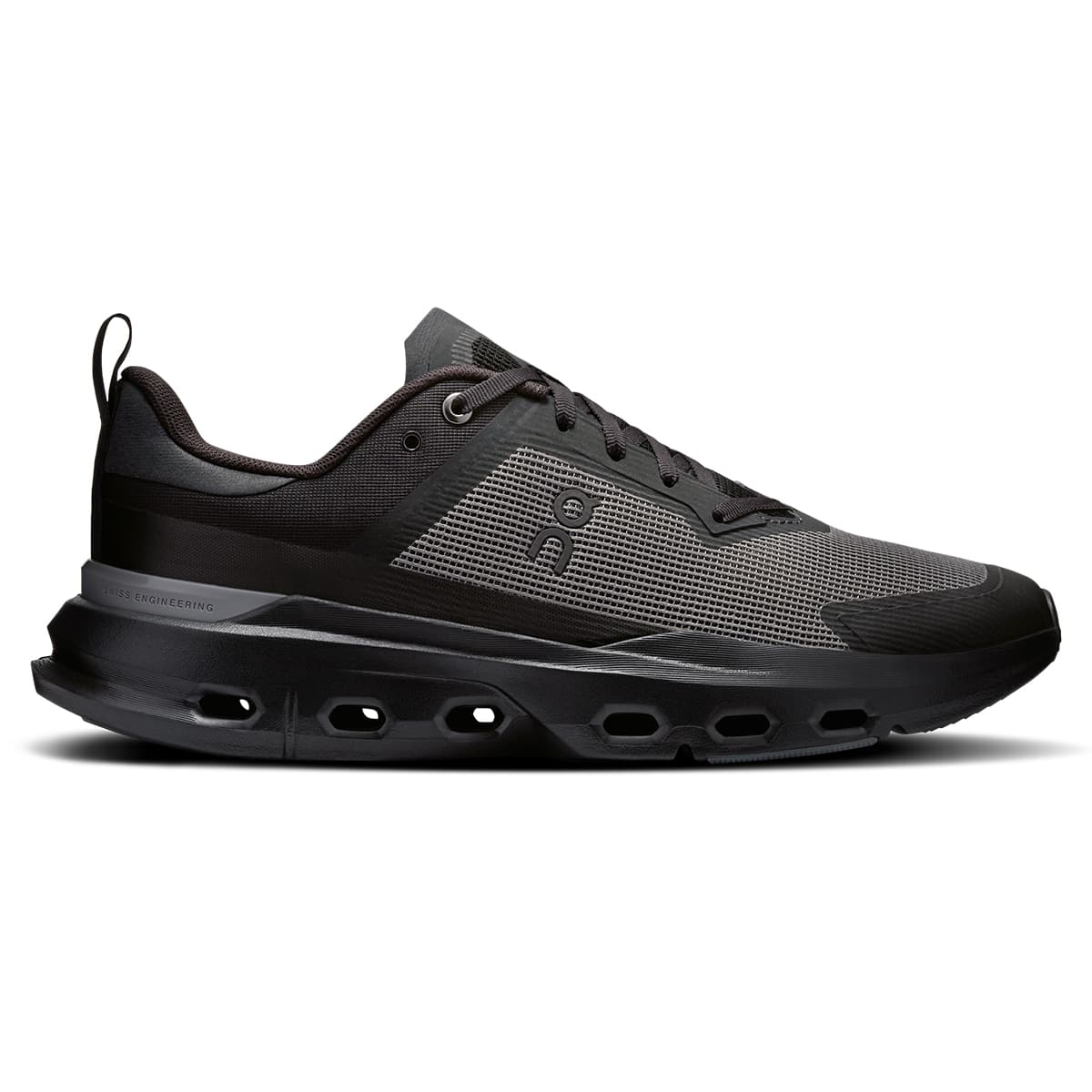 Right side view of the Road Running On Cloudpulse Next Black-Stone men’s running shoe #color_black-stone