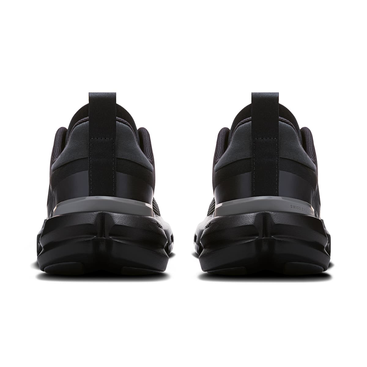 Back view of the Road Running On Cloudpulse Next Black-Stone men’s running shoe 