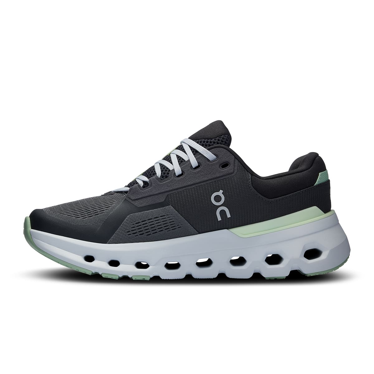 Left side view of the On Cloudrunner 2 Shadow Lima women’s running shoe #color_shadow-lima