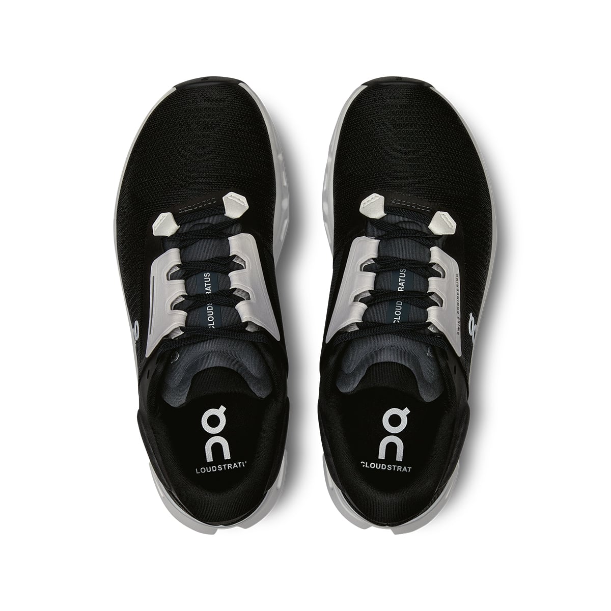 Top view of the On Cloudstratus 3 Black Frost women’s running shoes 