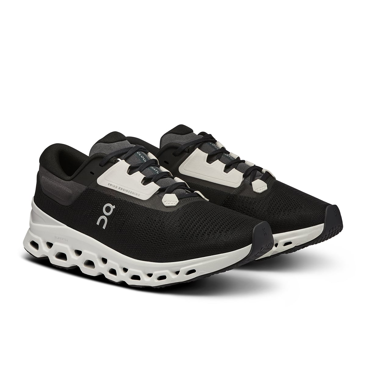 45-degree view of the On Cloudstratus 3 Black Frost women’s running shoe 