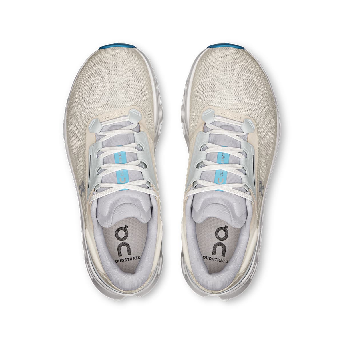 Top view of the On Cloudstratus 3 Cream-Arctic women’s running shoes #color_cream-arctic