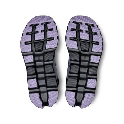 Soles of the On Cloudstratus 3 Metal Wisteria women’s running shoes 
