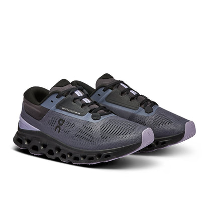 45-degree view of the On Cloudstratus 3 Metal Wisteria women’s running shoe 