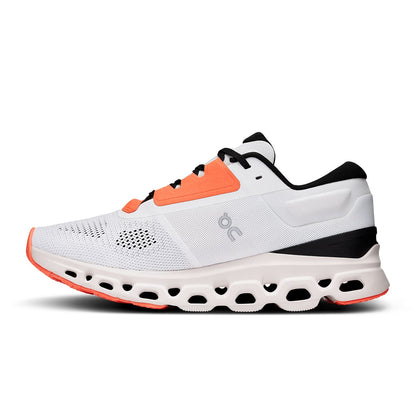 Left side view of the On Cloudstratus 3 White Sand women’s running shoe 