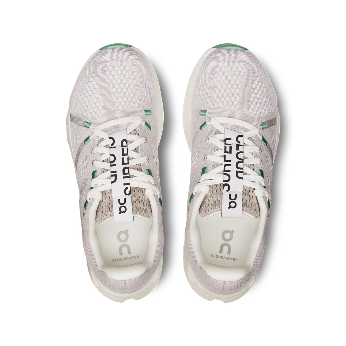 Top view of the On Cloudsurfer 7 Pearl-Ivory women’s running shoes 