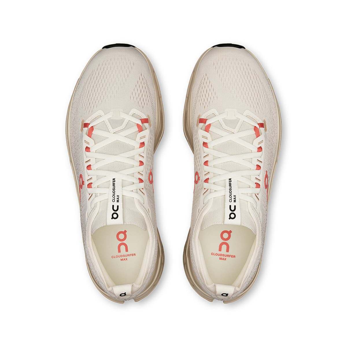 Top view of the On Cloudsurfer Max Ivory-Salmon men’s running shoes #color_ivory-salmon