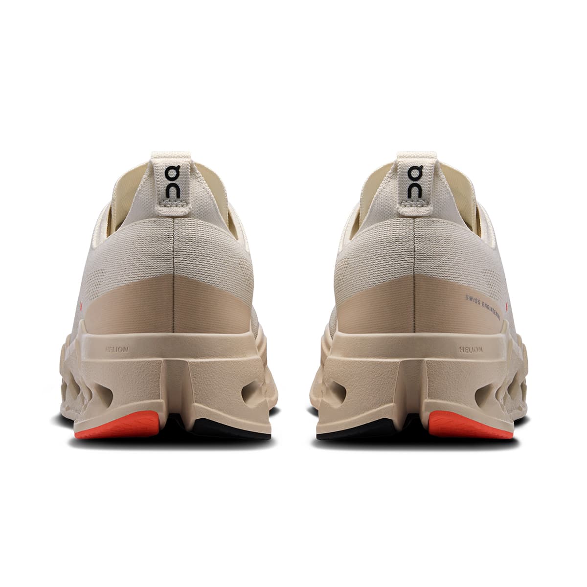 Back view of the On Cloudsurfer Max Ivory-Salmon men’s running shoe 