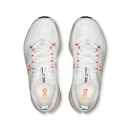 Top view of the On Cloudsurfer Max Ivory-Salmon women’s running shoes 