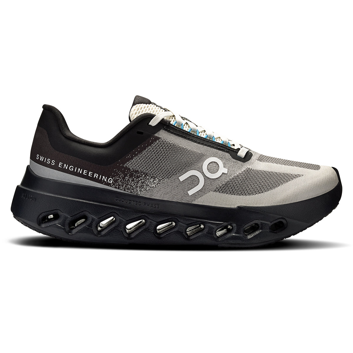 Right side view of the Road Running On Cloudsurfer Next Lumos Black-Dew men’s running shoe #color_black-dew