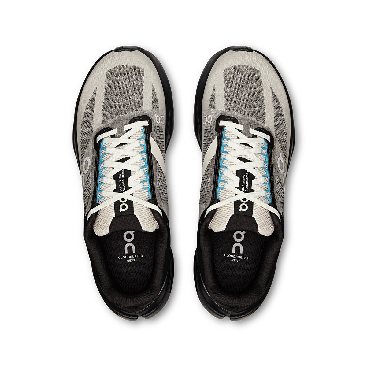 Top view of the Road Running On Cloudsurfer Next Lumos Black-Dew men’s running shoes #color_black-dew