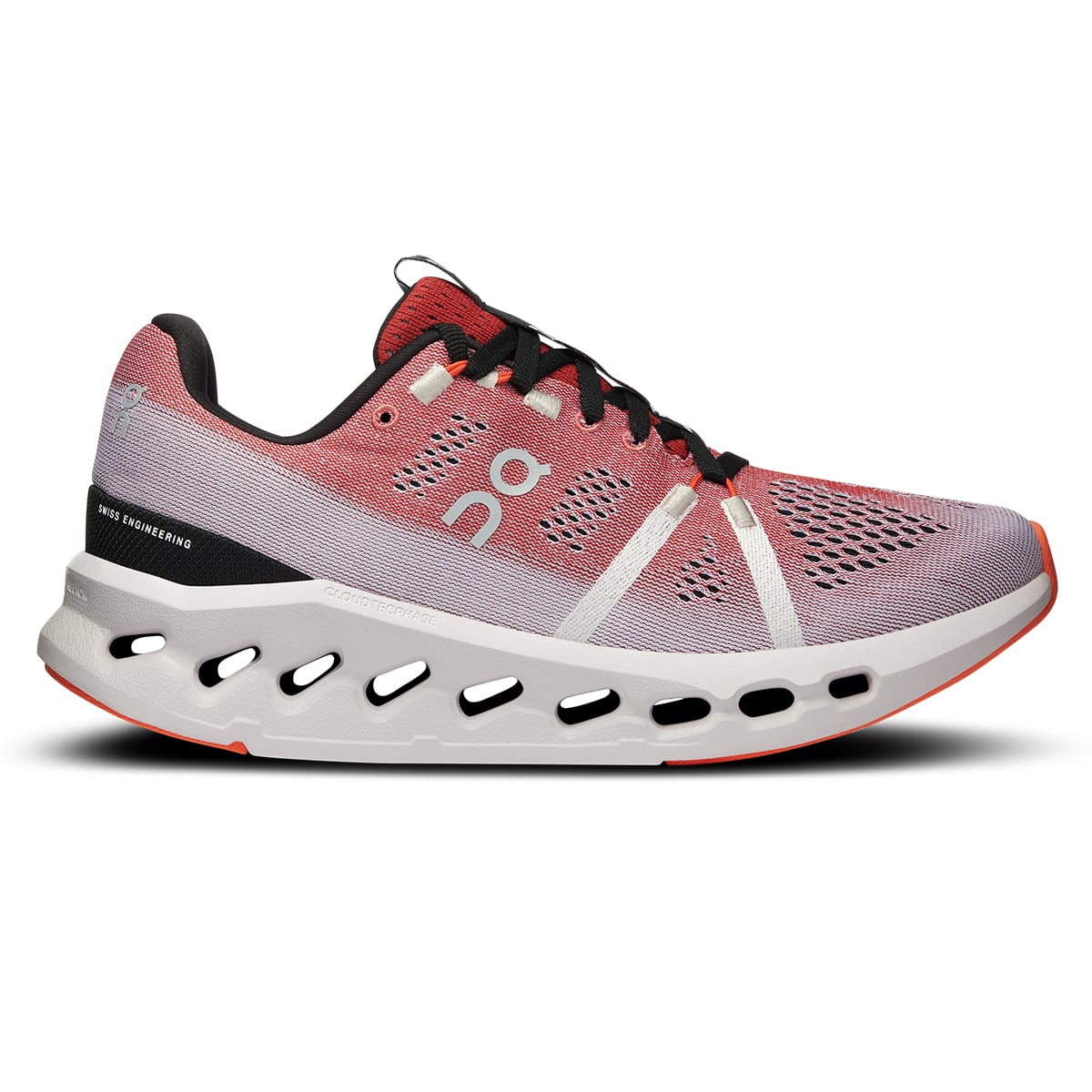 Right side view of the On Cloudsurfer Auburn-Frost women’s running shoe #color_auburn-frost