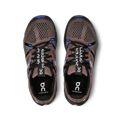Top view of the On Cloudsurfer Black-Cobalt women’s running shoes 