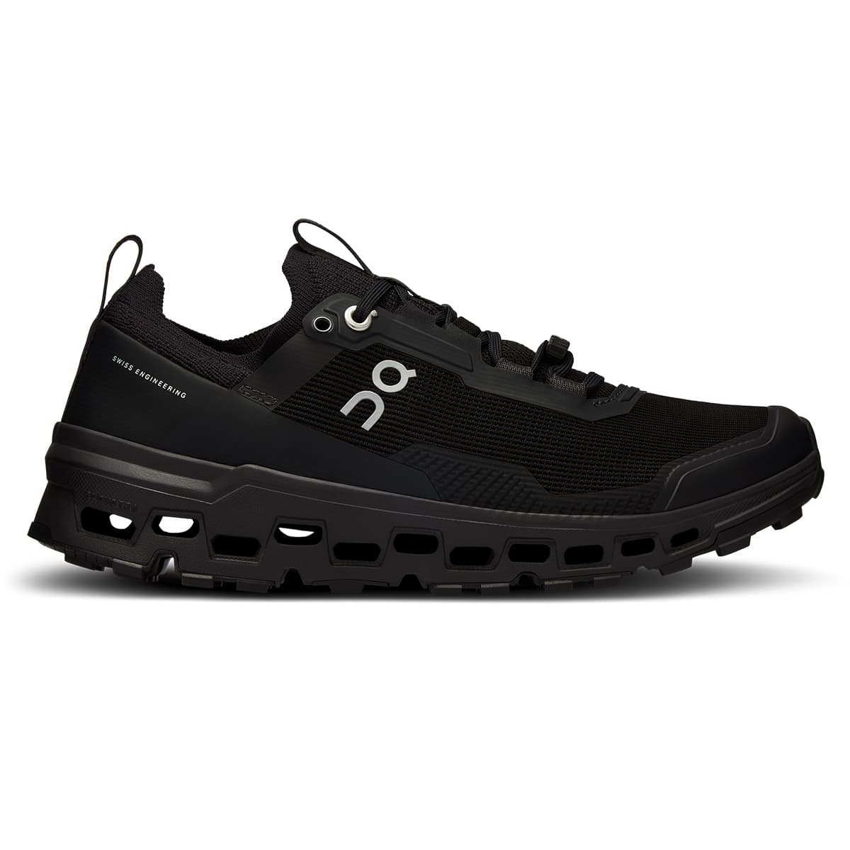 Right side view of the On Cloudultra 2 All Black women’s running shoe 