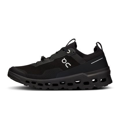 Left side view of the On Cloudultra 2 All Black women’s running shoe 