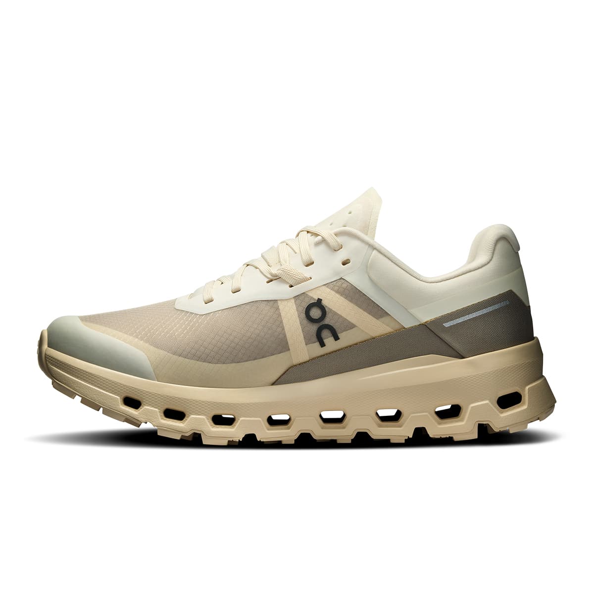 Left side view of the On Cloudvista 2 Cream Desert women’s running shoe #color_cream-desert