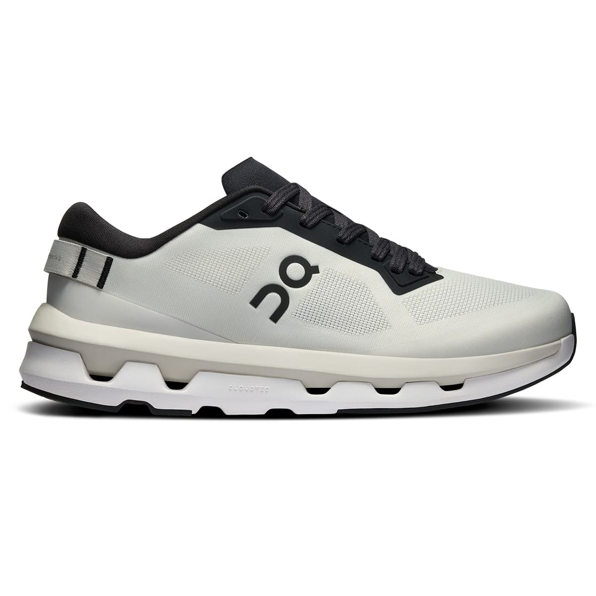 Right side view of the On Cloudzone Ice-Black women’s running shoe #color_ice-black