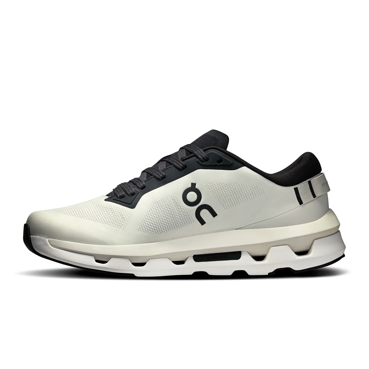 Left side view of the On Cloudzone Ice-Black women’s running shoe #color_ice-black