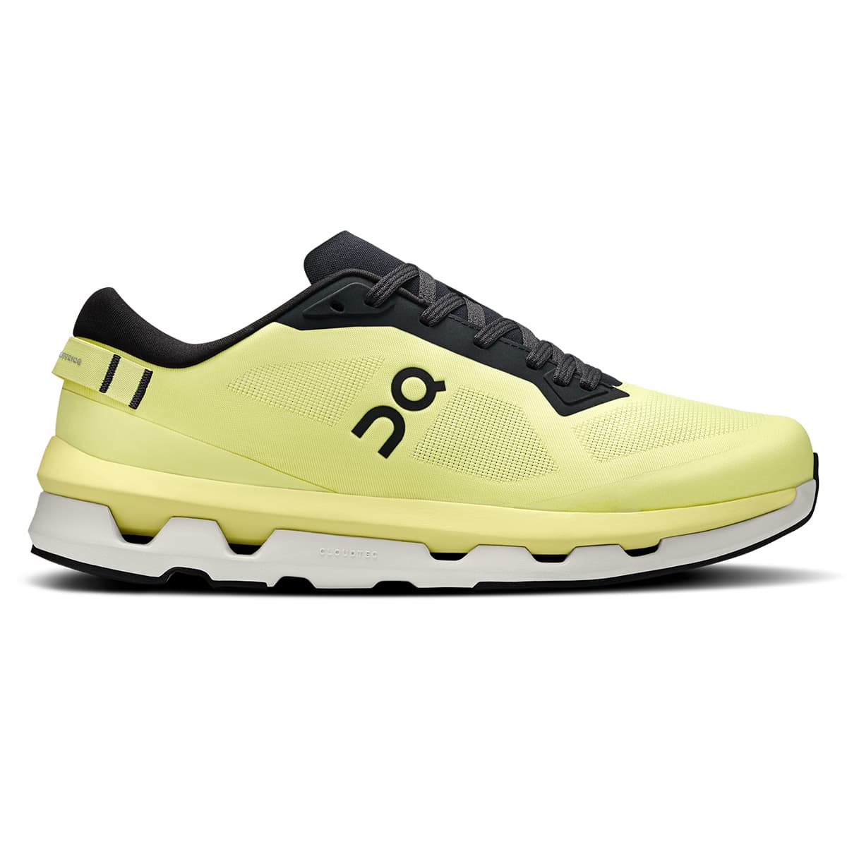 Right side view of the On Cloudzone Limelight-Black men’s running shoe #color_limelight-black