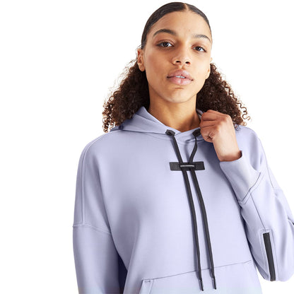 Women wearing the On Hoodie Colour Lavender Ox - Front Detail Draw Strings 