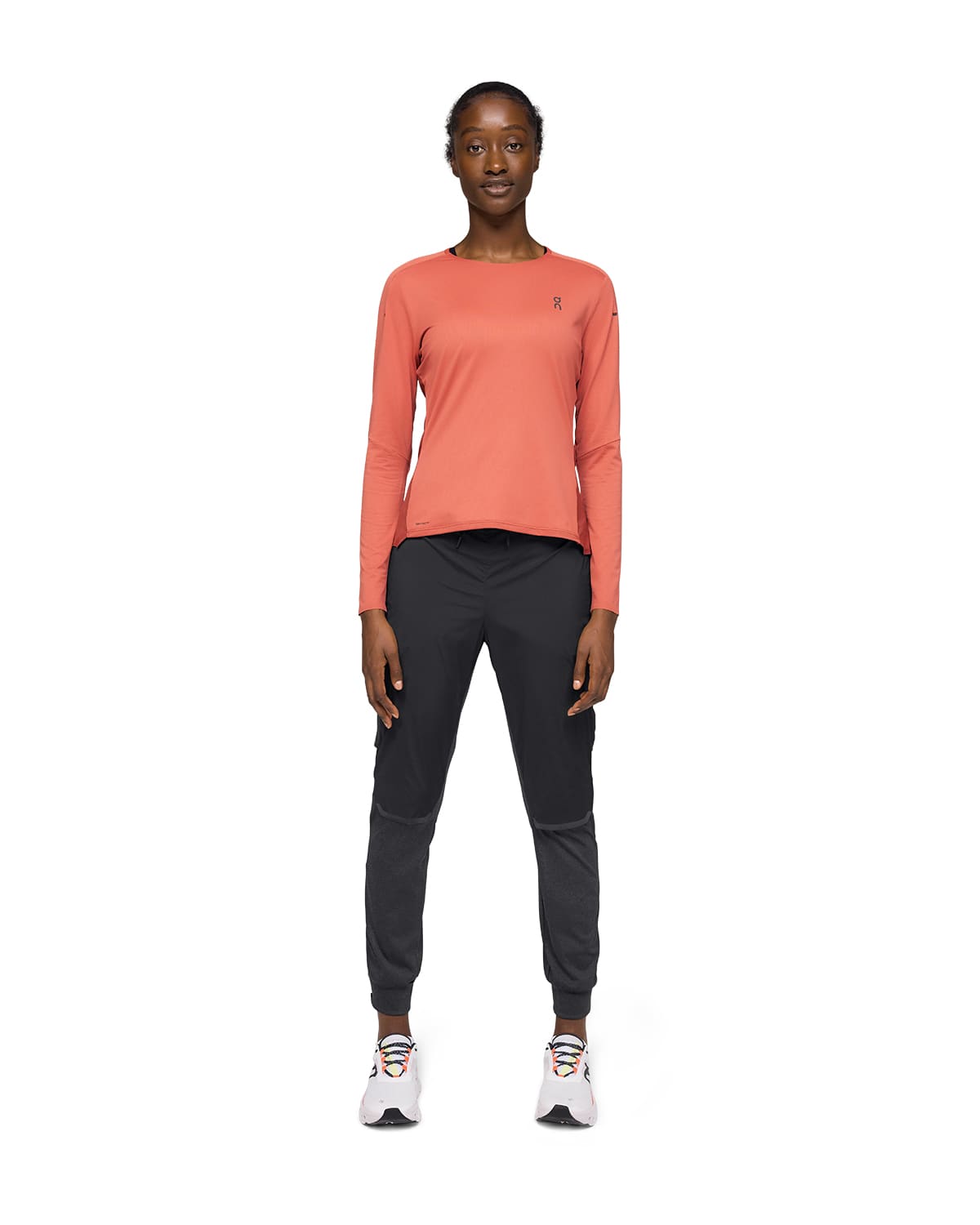 Woman wearing the On Weather Pants Colour Black 