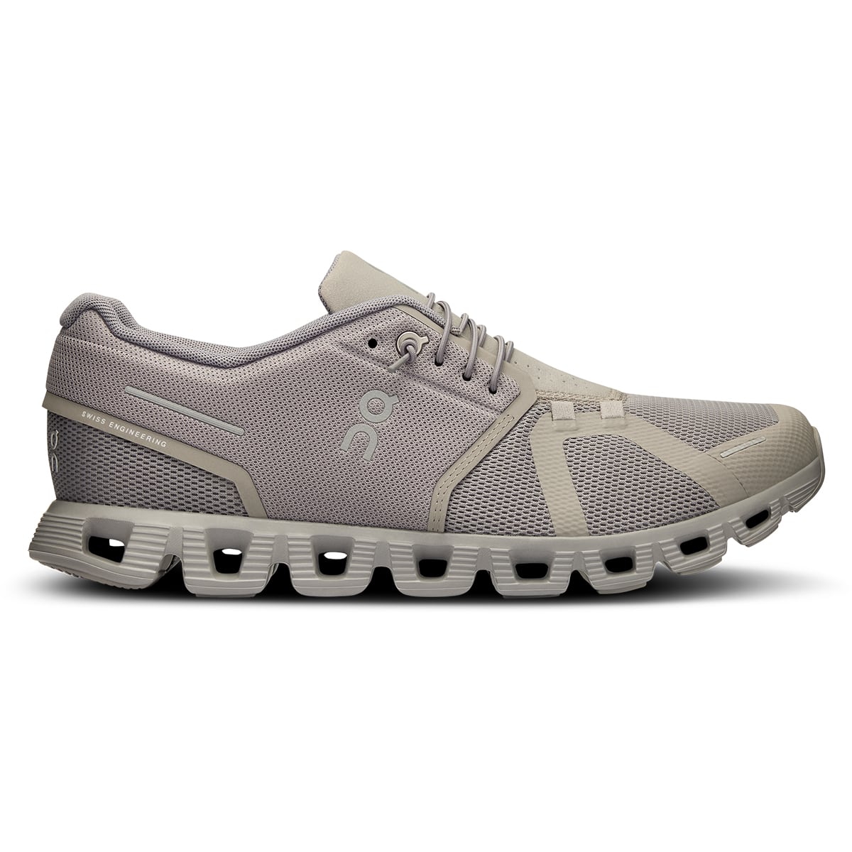 Right side view of the On Cloud 5 Fog Alloy men's running shoe #color_fog-alloy