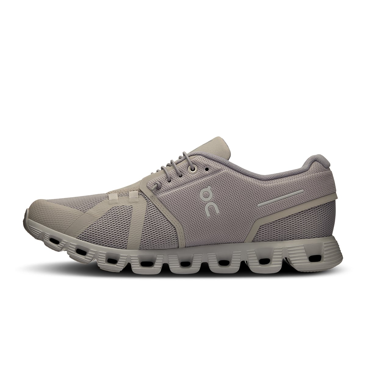 Left side view of the On Cloud 5 Fog Alloy men's running shoe #color_fog-alloy