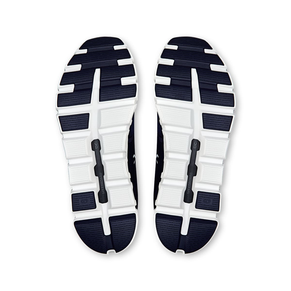 Soles of the On Cloud 6 Midnight-White men’s running shoes #color_midnight-white