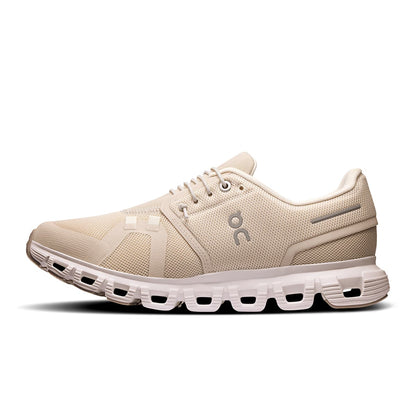 Left side view of the On Cloud 6 Pearl-White women’s running shoe 