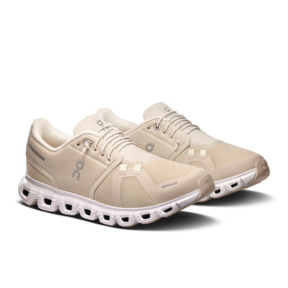 45-degree view of the On Cloud 6 Pearl-White women’s running shoe 