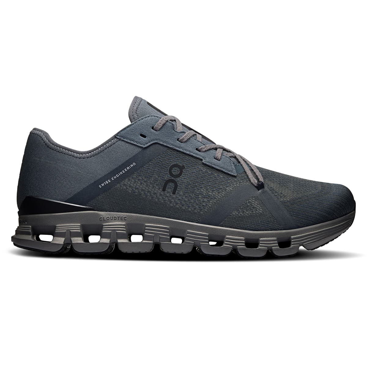 Right side view of the On Cloud X 4 AD Stone-Black men’s running shoe #color_stone-black