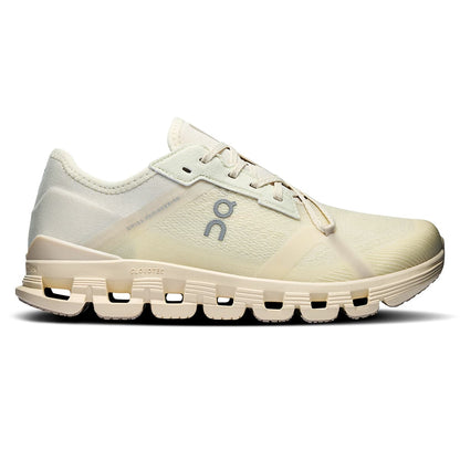 Right side view of the On Cloud X 4 Ghost-Dew women’s running shoe 