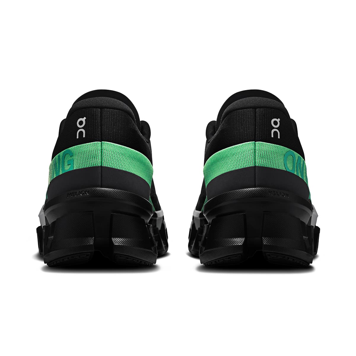 Back view of the On Cloudmonster 2 Black-Glacier men’s running shoe 