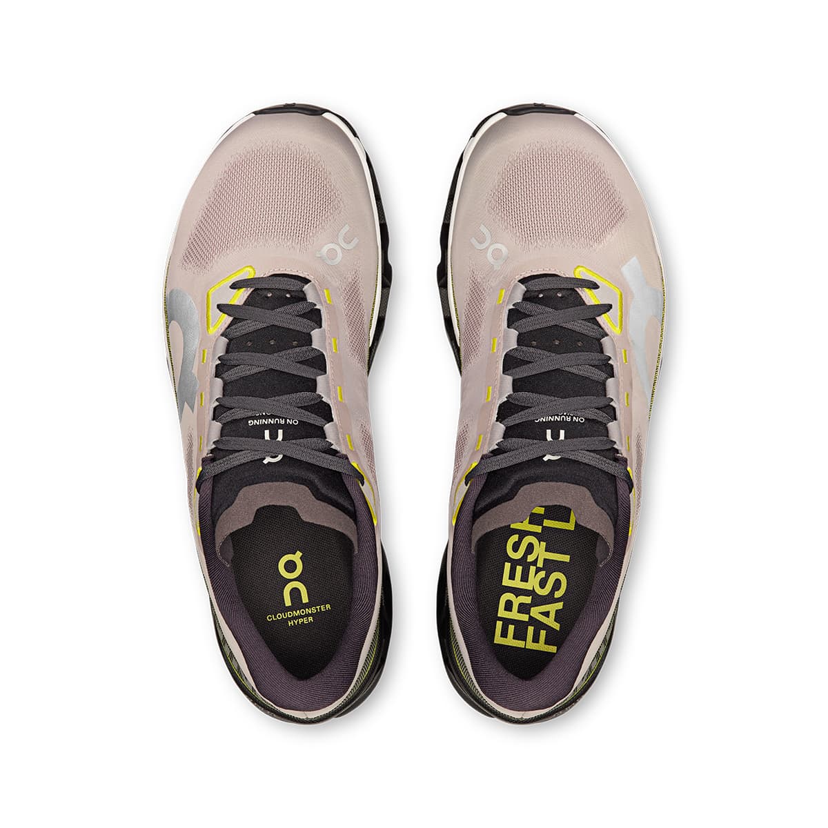 Top view of the On Cloudmonster Hyper Fade Lime men’s running shoes 