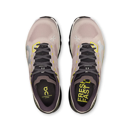 Top view of the On Cloudmonster Hyper Fade Lime men’s running shoes 