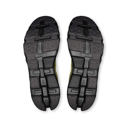 Soles of the On Cloudmonster Hyper Fade Lime men’s running shoes 