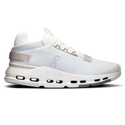 Right side view of the On Cloudnova 2 Ice Sand women’s running shoe 