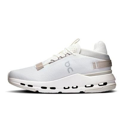Left side view of the On Cloudnova 2 Ice Sand women’s running shoe 