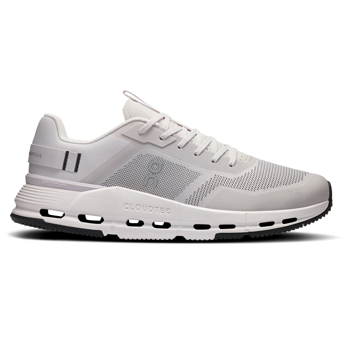 Right side view of the On Cloudnoa Form 2 TT Frost-White men’s running shoe #color_frost-white