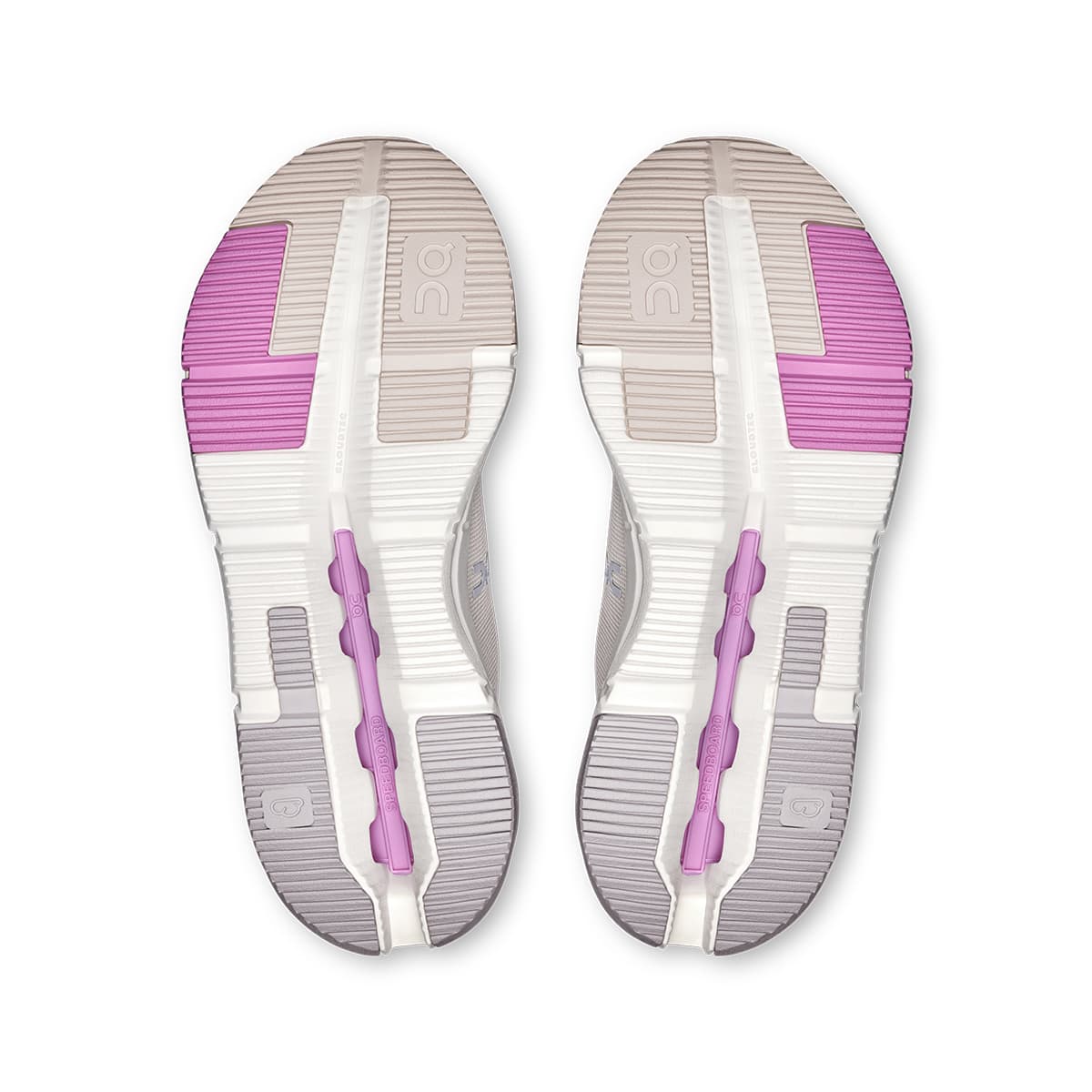 Soles of the On Cloudnova Form Pearl Raspberry women’s running shoes #color_pearl-raspberry