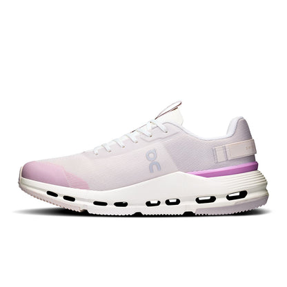 Left side view of the On Cloudnova Form Pearl Raspberry women’s running shoe 