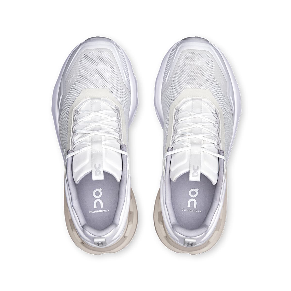Top view of the On Cloudnova X White Glacier women’s running shoes #color_white-glacier