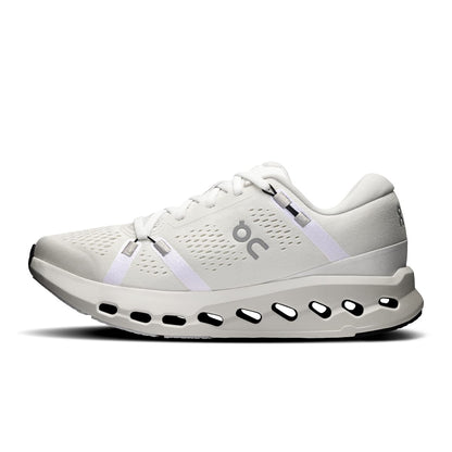 Left side view of the On Cloudsurfer 2 Ivory-Ivory women’s running shoe 
